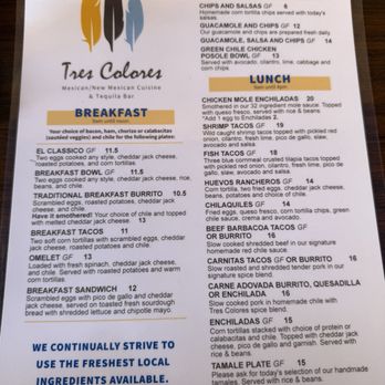 Tres Colores - Menu - Mexican Near Me - Santa Fe, New Mexico