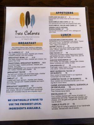 Menu photo 6 Tres Colores Santa Fe, NM