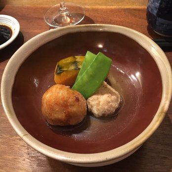 Toshi Ryoriten - Sushi course (second visit) - fried taro ball, chicken meat ball and pumpkin in a broth. This was DELICIOUS! - Japanese Near Me - Richmond Hill, Ontario