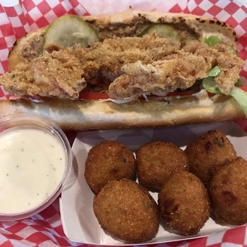 Angry Crab Shack - The Soft Shell Crab Po'Boy with hush puppies - Cajun/Creole Near Me - Phoenix, Arizona Angry Crab Shack - The Soft Shell Crab Po'Boy with hush puppies - Cajun/Creole Near Me - Phoenix, Arizona
