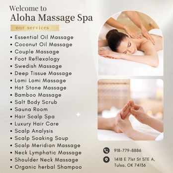 Aloha Massage Spa - Check out our services and benefits - Massage Near Me - Tulsa, Oklahoma Aloha Massage Spa - Check out our services and benefits - Massage Near Me - Tulsa, Oklahoma
