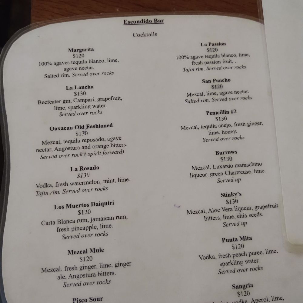 Cocktail menu Cocktail menu