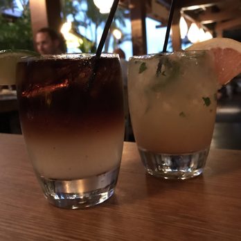 Bar Acuda - Our cocktails! "Shipwreck" on left and "Three Gs" on right - Tapas Bars Near Me - Hanalei, Hawaii