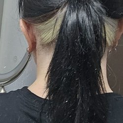 Neve Salon - Black and bleached with undercut by Kim. Toned to platinum with purple conditioner at home at my request