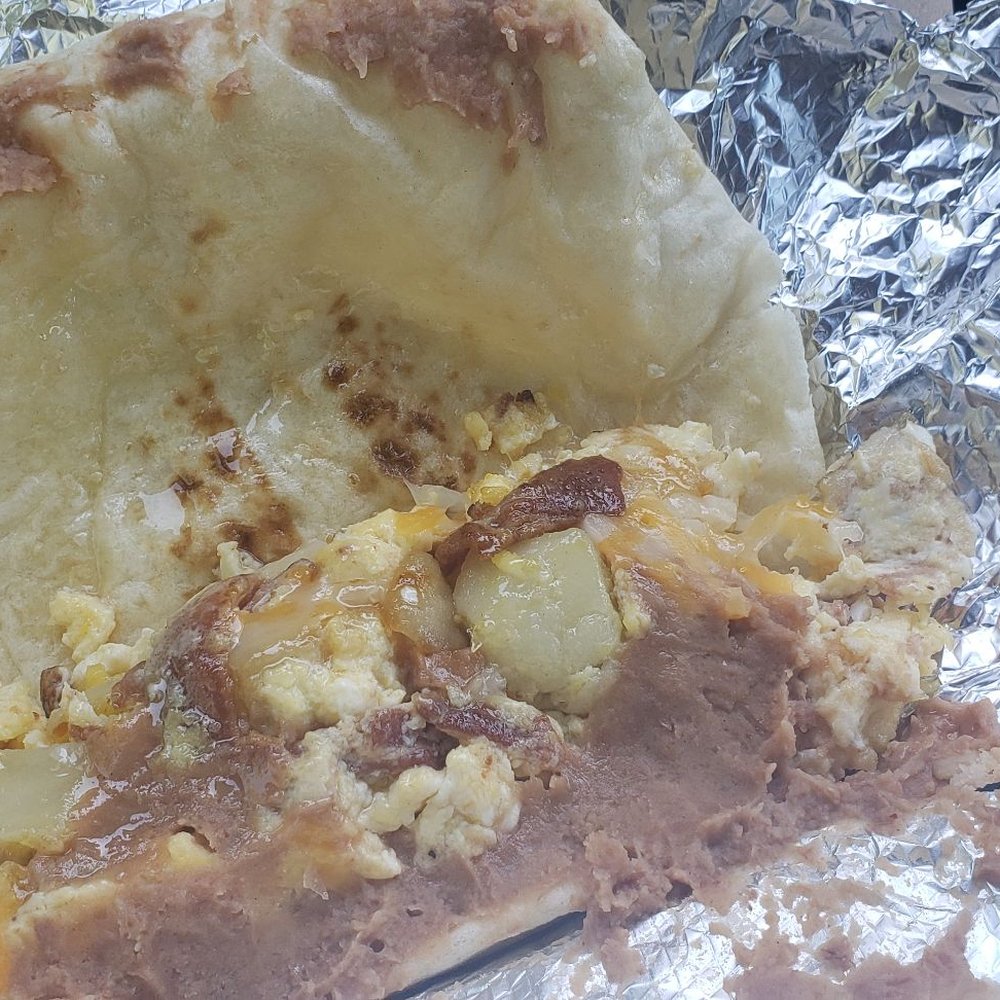 Mrs. B's Barbacoa - Bacon, potato, bean, egg, cheese taquito - Tacos Near Me - Corpus Christi, Texas