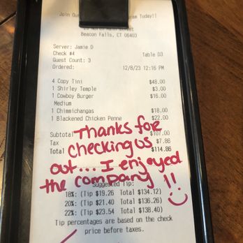 The Tap House - Sweet message on our bill - American Near Me - Beacon Falls, Connecticut The Tap House - Sweet message on our bill - American Near Me - Beacon Falls, Connecticut