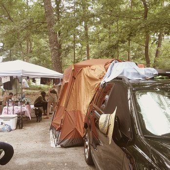 Devil's Fork State Park - SUV with attached tent and canopy tent to cover the picnic table while it rained - Parks Near Me - Salem, South Carolina