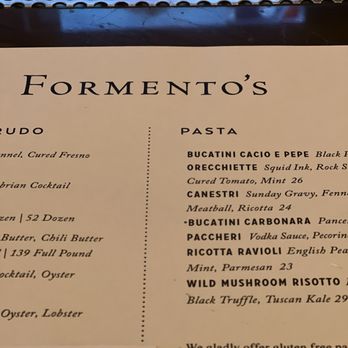 Formento's - Pasta menu - Italian Near Me - Chicago, Illinois Formento's - Pasta menu - Italian Near Me - Chicago, Illinois