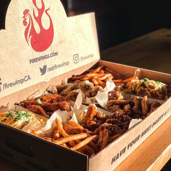 Fire Wings - catering box: 4 wings 4 sides wings: peanut butter, thai, garlic parm, lemon pepper sides: seasoned fries & garlic noodles - Chicken Wings Near Me - Sacramento, California Fire Wings - catering box: 4 wings 4 sides wings: peanut butter, thai, garlic parm, lemon pepper sides: seasoned fries & garlic noodles - Chicken Wings Near Me - Sacramento, California