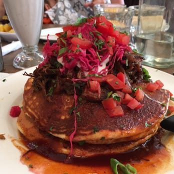 Jam Cafe - Pulled Pork Pancakes (full size) - Breakfast & Brunch Near Me - Victoria, British Columbia
