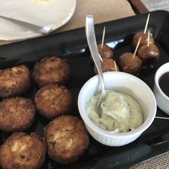 Every Detail Catering - Crab cakes.. and in the back, Asian meatballs (yes, Asian meatballs.) - Caterers Near Me - Howell, New Jersey