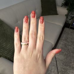 Citrus Nail Bar - Red sparkly dip nails ($40)