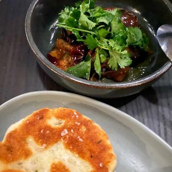 Maxwells Trading - Japanese Eggplant - the eggplant was good, but the accompanying bread really stole the show. We ordered extra bread!! - New American Near Me - Chicago, Illinois