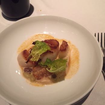 Luce - Seared diver scallops, crispy pork belly, shellfish bouillon - Wine Bars Near Me - San Francisco, California Luce - Seared diver scallops, crispy pork belly, shellfish bouillon - Wine Bars Near Me - San Francisco, California