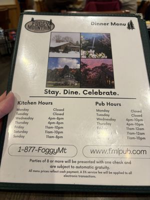 Menu photo 1 Foggy Mountain Lodge & Pub Stahlstown, PA