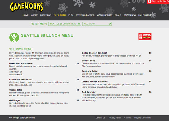 Menu photo 6 GameWorks Seattle, WA