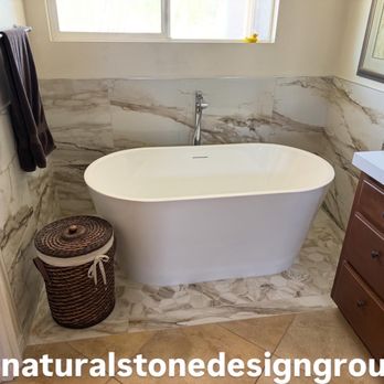 Natural Stone Design Group - Self Standing Tub with Porcelain Tile Wainscoting - General Contractors Near Me - Indio, California