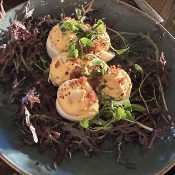 The Front Yard - Deviled Eggs with Candied Bacon - Breakfast & Brunch Near Me - North Hollywood, California The Front Yard - Deviled Eggs with Candied Bacon - Breakfast & Brunch Near Me - North Hollywood, California