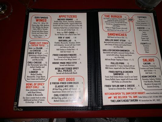 Menu photo 1 Lion's Head Tavern New York, NY Menu photo 1 Lion's Head Tavern New York, NY