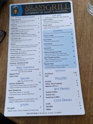 Menu photo 2 Aslan’s Mediterranean Grill Chester, CA