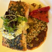 Photo of Blue Moon Fish - Lauderdale by the Sea, FL, United States. Salmon and couscous