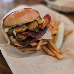 Hall of Flame Burgers - Fried jalapenos burger with bacon