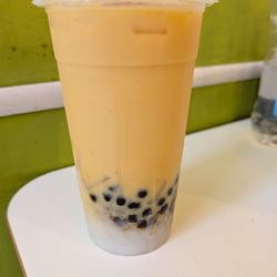 Boba Cha - Mango soy milk tea with boba and lychee jelly