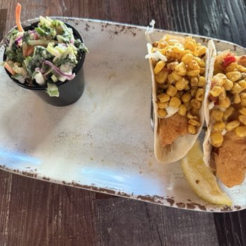 Lookout Tavern - Fish tacos with corn salsa and coleslaw - Seafood Near Me - Oak Bluffs, Massachusetts Lookout Tavern - Fish tacos with corn salsa and coleslaw - Seafood Near Me - Oak Bluffs, Massachusetts