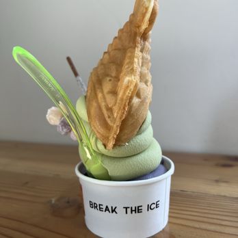 Break the Ice - Taro (on the bottom) and matcha both non-dairy with chewy Taiyaki - Ice Cream & Frozen Yogurt Near Me - Riverside, California