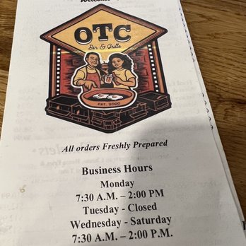 OTC Bar & Grille - Menu with mom and pop on the cover - Cafes Near Me - Gaithersburg, Maryland OTC Bar & Grille - Menu with mom and pop on the cover - Cafes Near Me - Gaithersburg, Maryland