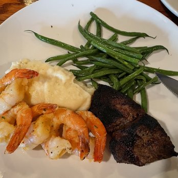 Buckhorn Steakhouse - Surf and Surf & Turf (really well done steak) and sautéed prawns - Steakhouses Near Me - Winters, California Buckhorn Steakhouse - Surf and Surf & Turf (really well done steak) and sautéed prawns - Steakhouses Near Me - Winters, California
