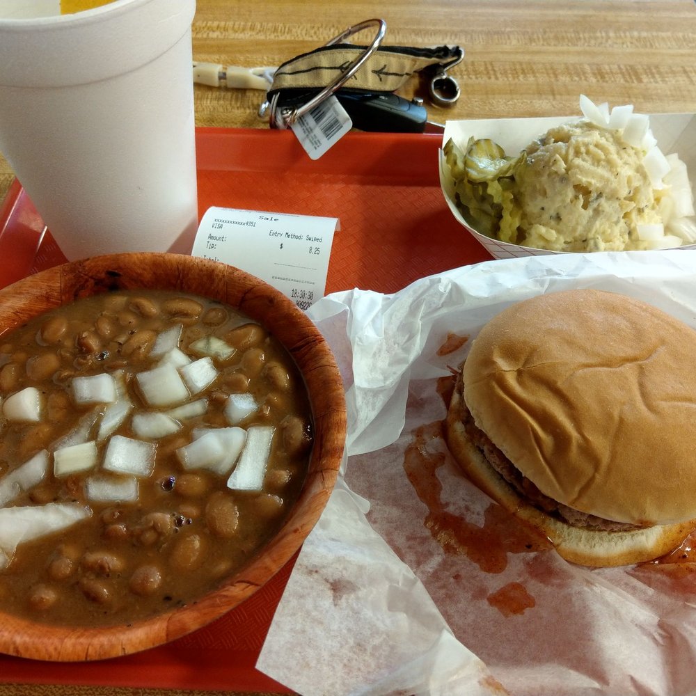 I got the special with 2 sides instead of a side and drink. It was delicious. Chopped Beef, potato salad, beans. I got the special with 2 sides instead of a side and drink. It was delicious. Chopped Beef, potato salad, beans.