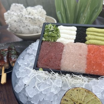 Catch - Tartare Trio (safe without rice cakes, they didn't offer anything else to eat with it)  Filet Skewer (not celiac safe) - Sushi Bars Near Me - West Hollywood, California