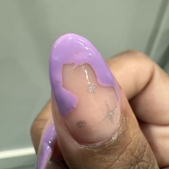 Trendy Nail Spa Open Late - Clumpy, air bubbles, you can see where the design was just getting thicker with each layer. - Nail Salons Near Me - Plano, Texas