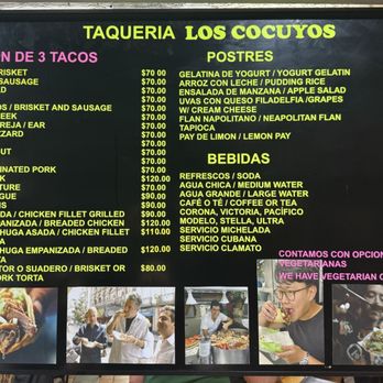 Taquería Los Cocuyos - Menu posted outside - Street Vendors Near Me - México, D.F., DIF