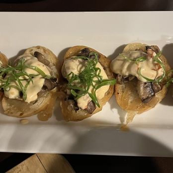 Montana Sky - Mushroom and goat cheese bruschetta's. I could have eaten them all but had to share :( - New American Near Me - Billings, Montana Montana Sky - Mushroom and goat cheese bruschetta's. I could have eaten them all but had to share :( - New American Near Me - Billings, Montana