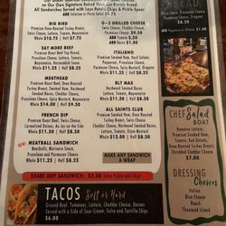 Saints & Sinners - Back of menu