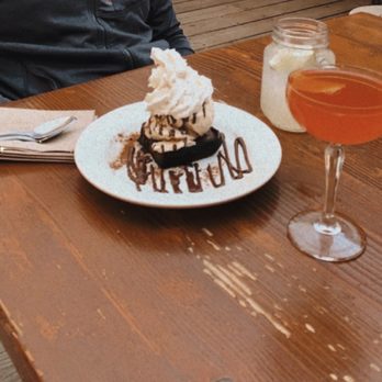 Flatbread Company - Brownie Sundae, Moscow mule, and an Aperol cocktail - Pizza Near Me - Portland, Maine Flatbread Company - Brownie Sundae, Moscow mule, and an Aperol cocktail - Pizza Near Me - Portland, Maine