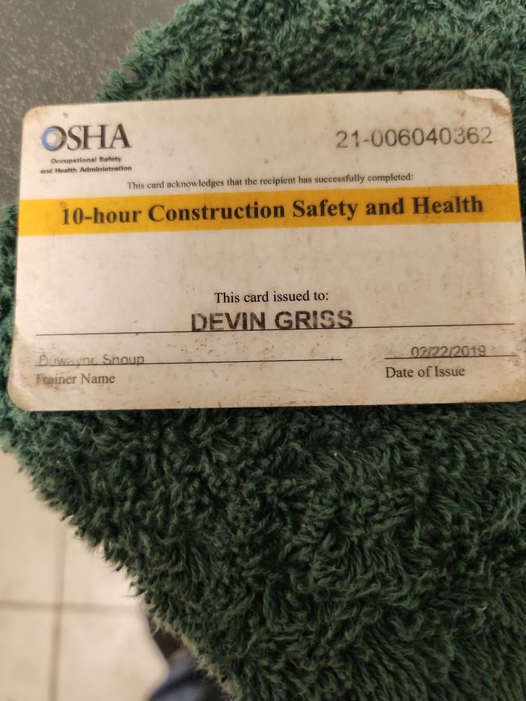 Slide of Devin Griss construction