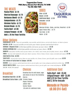 Menu photo 4 Taqueria Don Tomas Fort Worth, TX