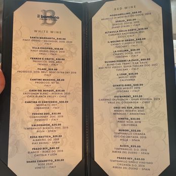 IL Bambino - Wine menu. - Italian Near Me - Miami, Florida IL Bambino - Wine menu. - Italian Near Me - Miami, Florida