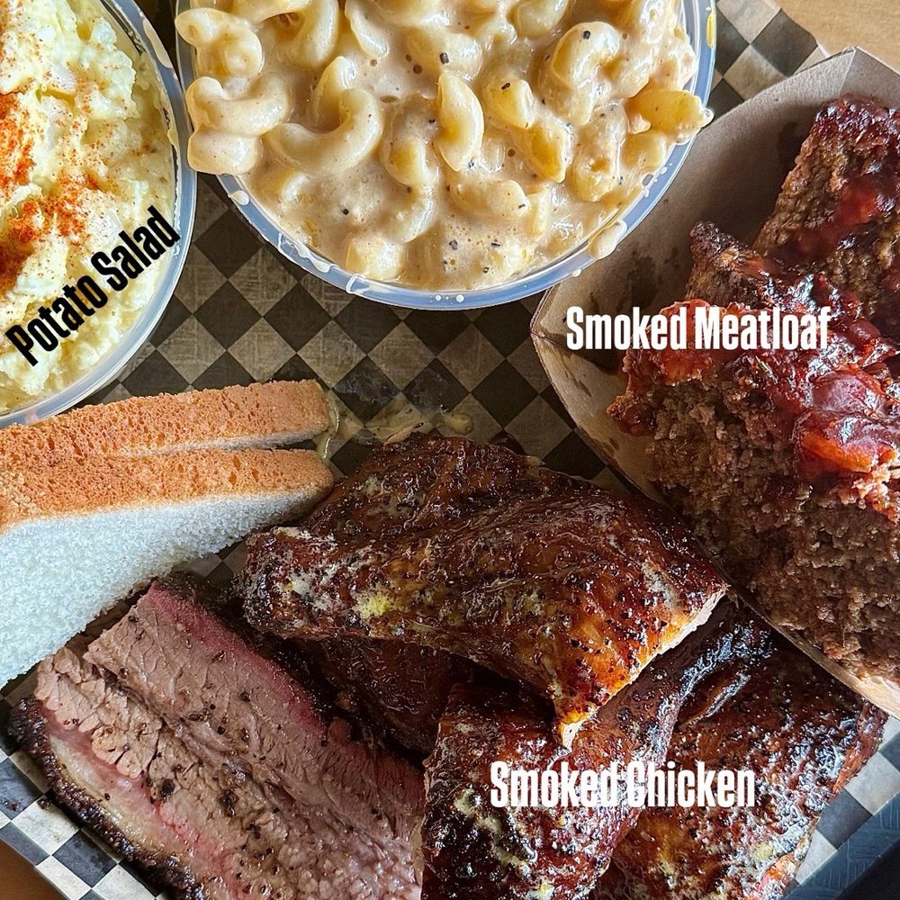 Yearby's BBQ & Waterice - Potato Salad, Mac n Cheese, Smoked Meatloaf, Smoked Chicken, and Brisket. Not a bad bite on the platter! - Barbeque Near Me - Pilot Point, Texas Yearby's BBQ & Waterice - Potato Salad, Mac n Cheese, Smoked Meatloaf, Smoked Chicken, and Brisket. Not a bad bite on the platter! - Barbeque Near Me - Pilot Point, Texas