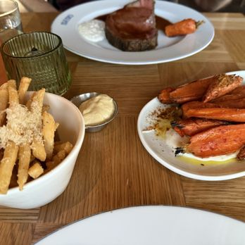 Bluebird - Carrots on bed of labneh. Fries with Parmesan. - Steakhouses Near Me - Banff, Alberta Bluebird - Carrots on bed of labneh. Fries with Parmesan. - Steakhouses Near Me - Banff, Alberta