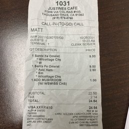 a receipt for a restaurant a receipt for a restaurant