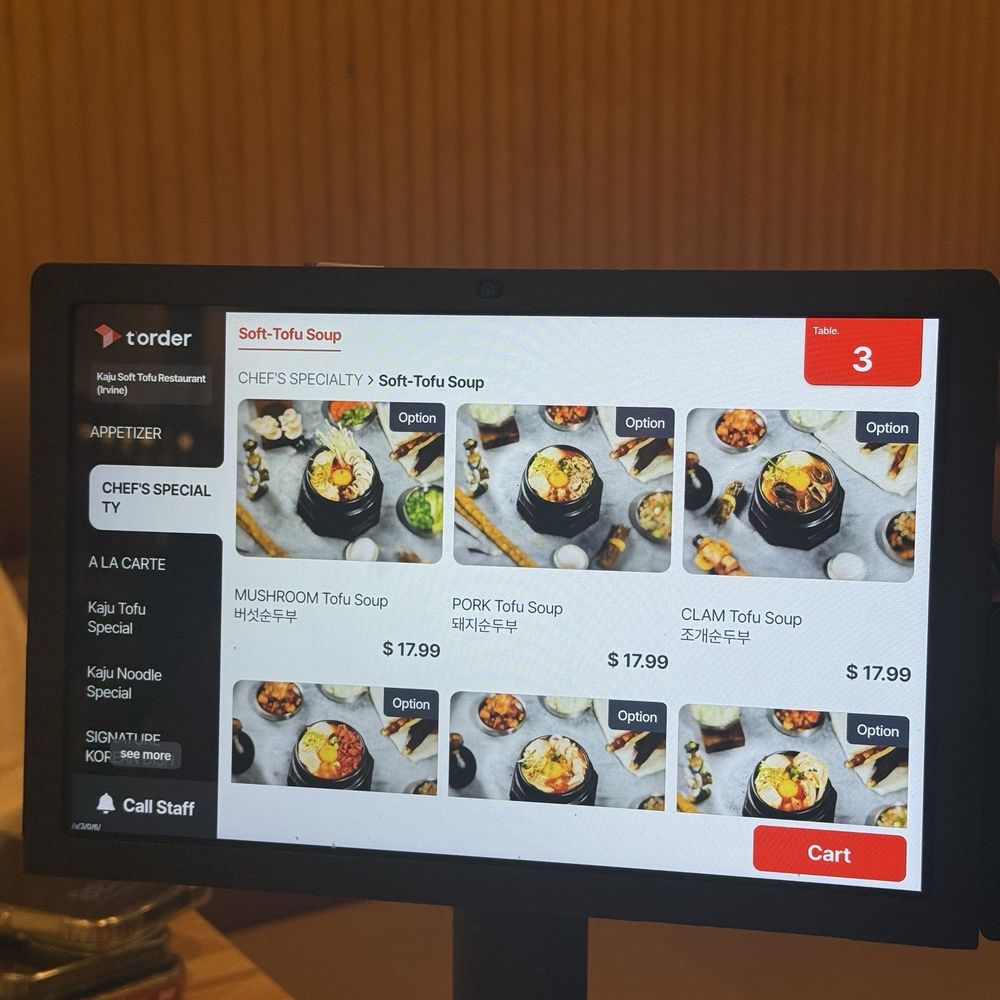 Kaju Soft Tofu Restaurant - Ordering Kiosk at table - Korean Near Me - Irvine, California Kaju Soft Tofu Restaurant - Ordering Kiosk at table - Korean Near Me - Irvine, California