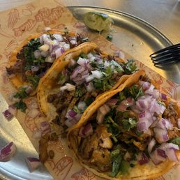 Birra, steak and chicken tacos Birra, steak and chicken tacos