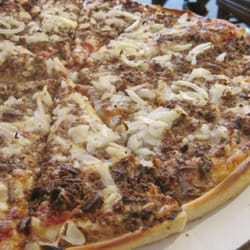 Spencer Pizza House - Large hamburger and onion pizza---YUM!