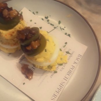 Yardbird - Deviled Eggs - Jalapeno & Bacon Jam - Southern Near Me - Dallas, Texas Yardbird - Deviled Eggs - Jalapeno & Bacon Jam - Southern Near Me - Dallas, Texas