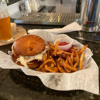Looking Glass Brewing Co - a burger and fries - Brewpubs Near Me - DeWitt, Michigan