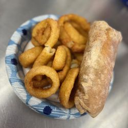 Empire Pizza - A1 Steak wrap DLX with onion rings